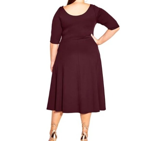 City Chic Dress 2XL Cute Girl Elbow Sleeve Dress Size XXL NWT $90 Ox Blood - Picture 2 of 10
